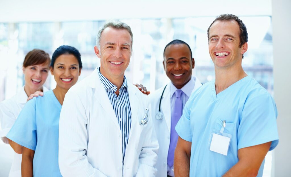 Team of medical professionals. Multi-ethnic medical team.