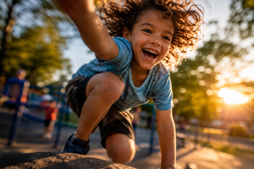 young child playing excitedly in the park